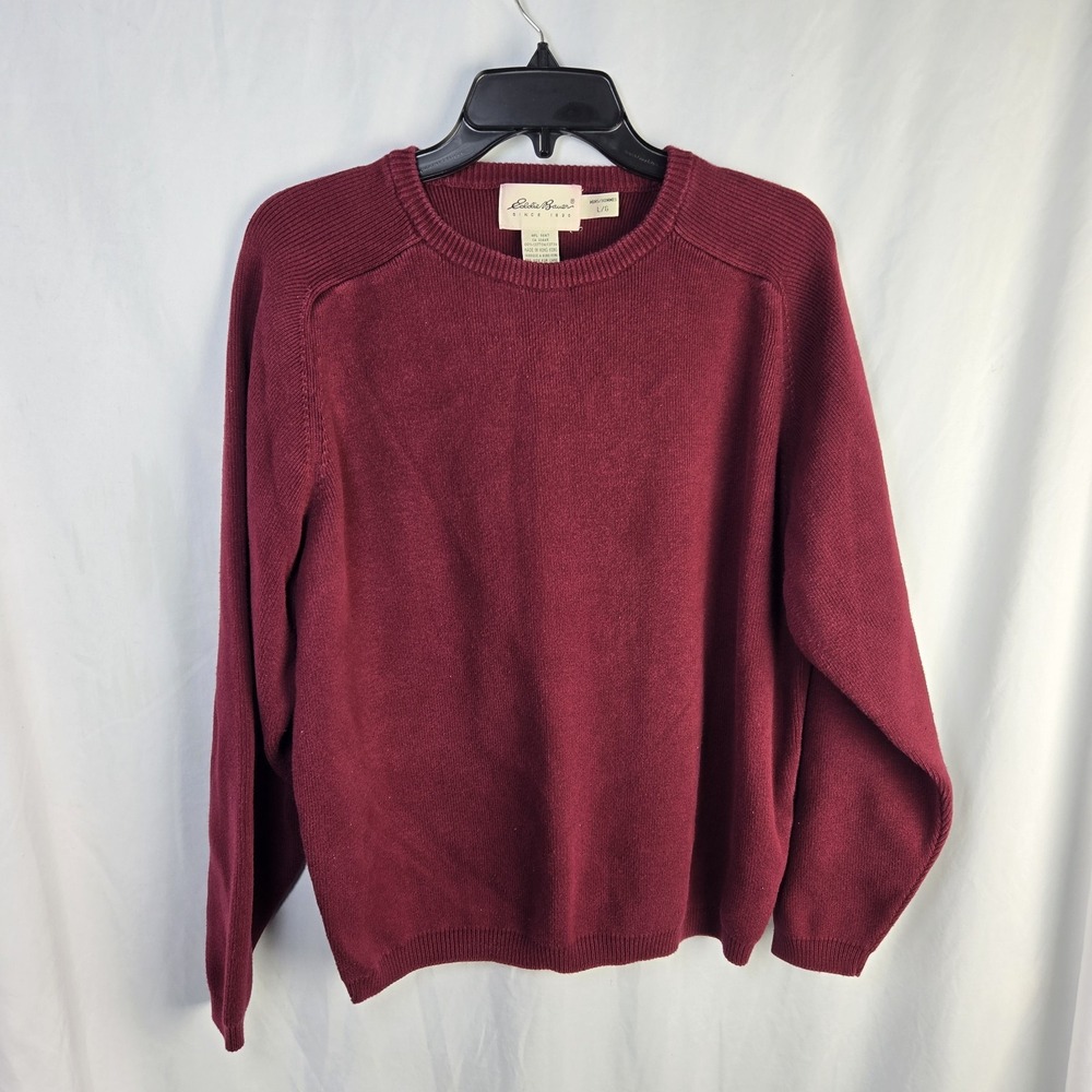 Vintage 90s Eddie Bauer Cotton Knit Sweater Mens Large Burgundy Academia